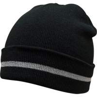 Bonnet en tricot avec bande r&eacute;fl&eacute;chissante argent&eacute;e, Taille unique, Noir Quali-T-Solutions