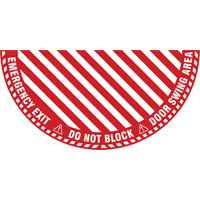 "Emergency Exit" Half Circle Swing Door Floor Sign, Adhesive, English with Pictogram Quali-T-Solutions