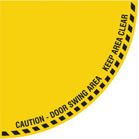 "Caution" Quarter Circle Swing Door Floor Sign, Adhesive, English with Pictogram Quali-T-Solutions