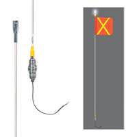 Tiges de s&eacute;curit&eacute; tout-temps de s&eacute;rie lourde avec lumi&egrave;re DEL constante Safety Whip, Fixation Ressort, Hauteur 5', Orange avec X r&eacute;fl&eacute;chissant Quali-T-Solutions