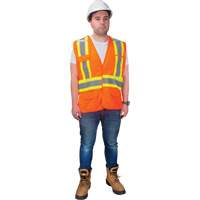 Veste d'arpenteur haute visibilit&eacute; conforme &agrave; la CSA, Orange haute visibilit&eacute;, Moyen, Polyester Quali-T-Solutions