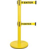 Dual Belt Crowd Control Barrier, Steel, 35" H, Yellow Tape, 7' Tape Length Quali-T-Solutions