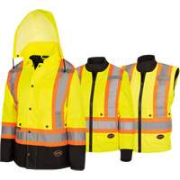 5021BBW Women's  7-in-1 Waterproof Jacket with Hood, Polyester/Polyurethane, High Visibility Lime-Yellow, X-Small Quali-T-Solutions