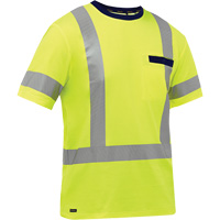 Chemise &agrave; manches courtes et X au dos Bisley, Poly-coton, Petit, Jaune lime haute visibilit&eacute; Quali-T-Solutions