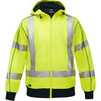 Coton ouat&eacute; doubl&eacute; de sherpa avec capuchon &agrave; fermeture &eacute;clair compl&egrave;te et X au dos Bisley, Petit, Jaune lime haute visibilit&eacute; Quali-T-Solutions