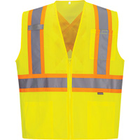 Contrast-Striped Safety Vest, High Visibility Lime-Yellow, Small, Polyester Quali-T-Solutions