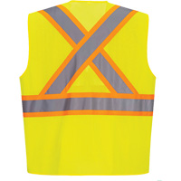 Contrast-Striped Safety Vest, High Visibility Lime-Yellow, Small, Polyester Quali-T-Solutions