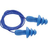 Bouchons d'oreilles r&eacute;utilisables bleus 100 % d&eacute;tectables par m&eacute;tal SEALTEC TipGrip, Avec cordon, Taille unique, Vrac - Boîte, NRR dB 26 dB Quali-T-Solutions