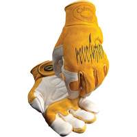 Gants de soudeur TIG/MIG de premi&egrave;re qualit&eacute; Caiman avec fermeture &agrave; boucles & crochets, Cuir de vache refendu, Taille Moyen Quali-T-Solutions