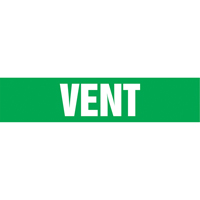 "Vent" Pipe Markers, Self-Adhesive, 4" H x 24" W, White on Green Quali-T-Solutions