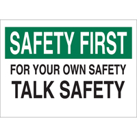 "Talk Safety" Sign, 10" x 14", Aluminum, English Quali-T-Solutions