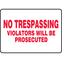 Enseigne  No Trespassing , 7" x 10", Vinyle, Anglais Quali-T-Solutions