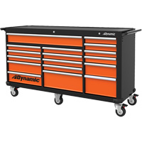 Armoire roulante, 17 tiroirs, 71" la x 24" p x 41" h, Noir/Orange Quali-T-Solutions