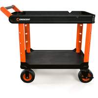 Chariot utilitaire industriel &agrave; 2 tablettes RAILWORKS avec roulettes de 8", 47" lo x 24-1/2" la x 37-4/5" h, Noir/Orange Quali-T-Solutions