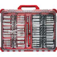 Jeu de cliquets et douilles m&eacute;triques/SAE avec organisateur PACKOUT &agrave; profil bas, 98 Mcx, Prise de 3/8" Quali-T-Solutions