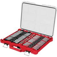 Jeu de cliquets et douilles m&eacute;triques/SAE avec organisateur PACKOUT &agrave; profil bas, 98 Mcx, Prise de 3/8" Quali-T-Solutions