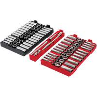 Jeu de cliquets et douilles m&eacute;triques/SAE avec organisateur PACKOUT &agrave; profil bas, 98 Mcx, Prise de 3/8" Quali-T-Solutions