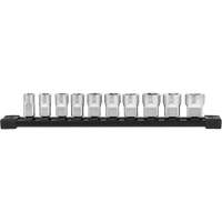 Douilles m&eacute;triques avec c&ocirc;t&eacute;s Four Flat, 10 Mcx, Prise de 3/8" Quali-T-Solutions