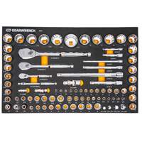 Jeu d'outils SAE/m&eacute;triques pour m&eacute;canicien &agrave; 90 dents 1/4", 3/8" & 1/2" avec plateau de rangement en mousse Quali-T-Solutions