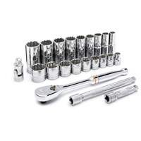 12 Point SAE Mechanics Tool Set, 22 Pcs, 3/8" Drive Size, Deep Quali-T-Solutions