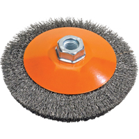 Brosse soucoupe &agrave; fils nou&eacute;s torsad&eacute;s, Dia. 5", Fils 0,02", Arbre 5/8"-11, Acier Quali-T-Solutions