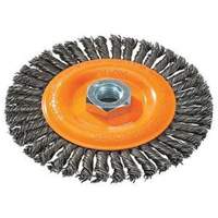 Brosse &agrave; fils nou&eacute;s pour cordons de soudure, Dia. 4", Fils 0,02", Arbre 5/8"-11, Acier Quali-T-Solutions