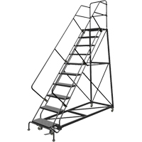 Safety Slope Rolling Ladder, 10 Steps, Perforated, 50° Incline, 100" High Quali-T-Solutions