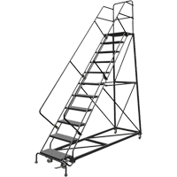 Safety Slope Rolling Ladder, 11 Steps, Perforated, 50° Incline, 110" High Quali-T-Solutions