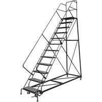 Safety Slope Rolling Ladder, 12 Steps, Perforated, 50° Incline, 120" High Quali-T-Solutions