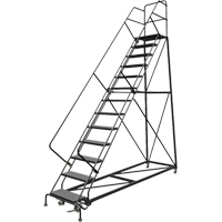 Safety Slope Rolling Ladder, 13 Steps, Perforated, 50° Incline, 130" High Quali-T-Solutions