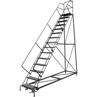 Safety Slope Rolling Ladder, 15 Steps, Perforated, 50° Incline, 150" High Quali-T-Solutions