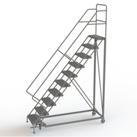 Safety Slope Rolling Ladder, 10 Steps, Serrated, 50° Incline, 100" High Quali-T-Solutions