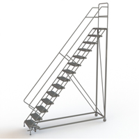 Safety Slope Rolling Ladder, 14 Steps, Serrated, 50° Incline, 140" High Quali-T-Solutions