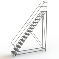 Safety Slope Rolling Ladder, 15 Steps, Serrated, 50° Incline, 150" High Quali-T-Solutions