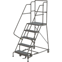 Escabeaux roulants &agrave; dessus profond, 5 marches, Largeur de la marche 16", Hauteur de la plateforme 50", Acier Quali-T-Solutions