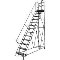 Escabeaux roulants &agrave; dessus profond, 13 marches, Largeur de la marche 24", Hauteur de la plateforme 130", Acier Quali-T-Solutions
