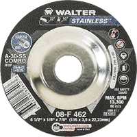 Depressed Centre Grinding Wheels - Stainless Type 27, 4-1/2" x 1/8", 7/8" Arbor, Type 27 Quali-T-Solutions