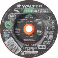 Meule FLEXCUT MILL SCALE, 4-1/2", 36 Grain, Oxyde d'aluminium, 5/8"-11, 13 300 Tr/min, Type 29 Quali-T-Solutions