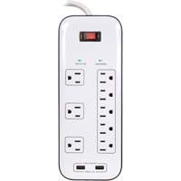 USB Charging Surge Protectors, 8 Outlets, 2400 J, 1875 W, 6' Cord Quali-T-Solutions
